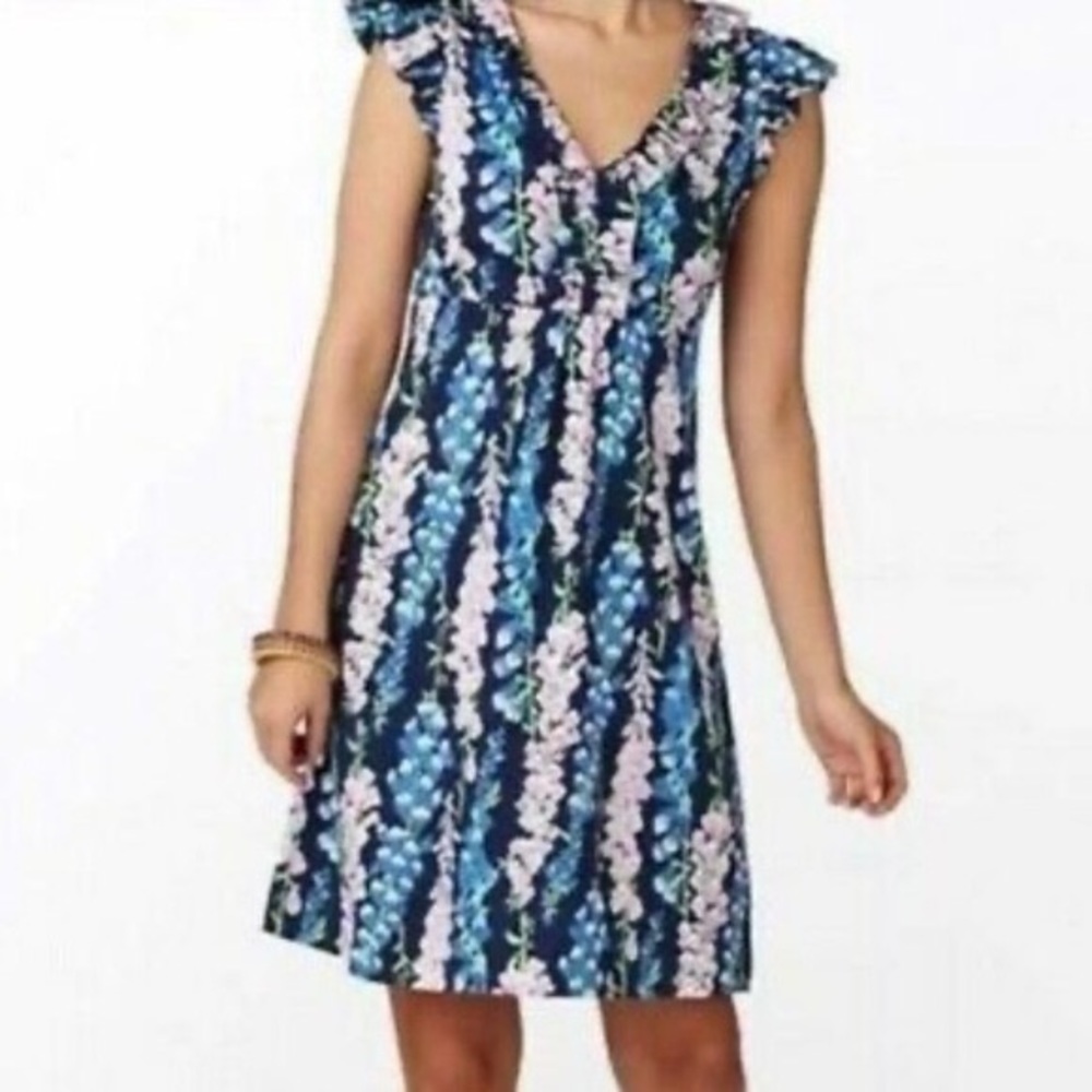 Lilly Pulitzer Clare Foxglove Ruffle silk/cotton blend mini dress S